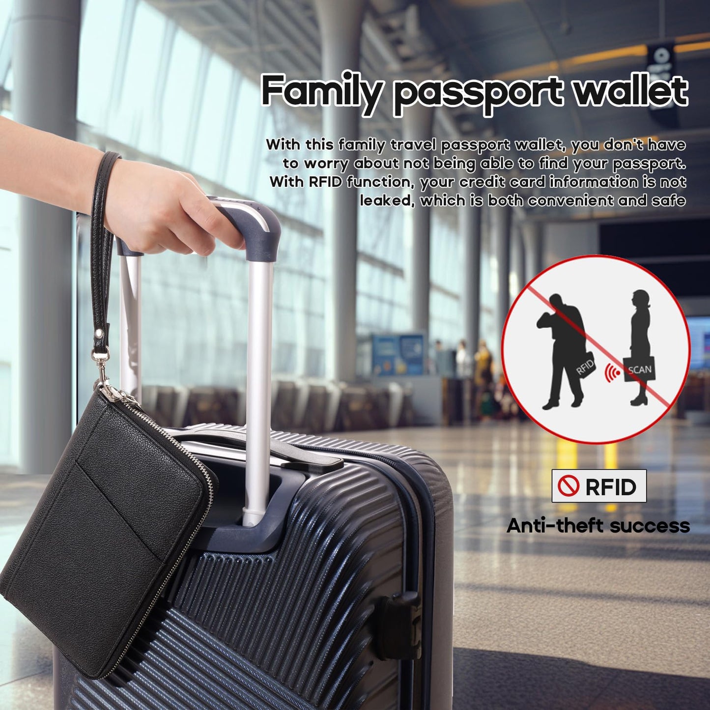 RFID Blocking Family Passport Holder Wallet 6,Premium Leather Travel Document Organizer for Women and Men,Travel Wallet for Credit Card(Black)