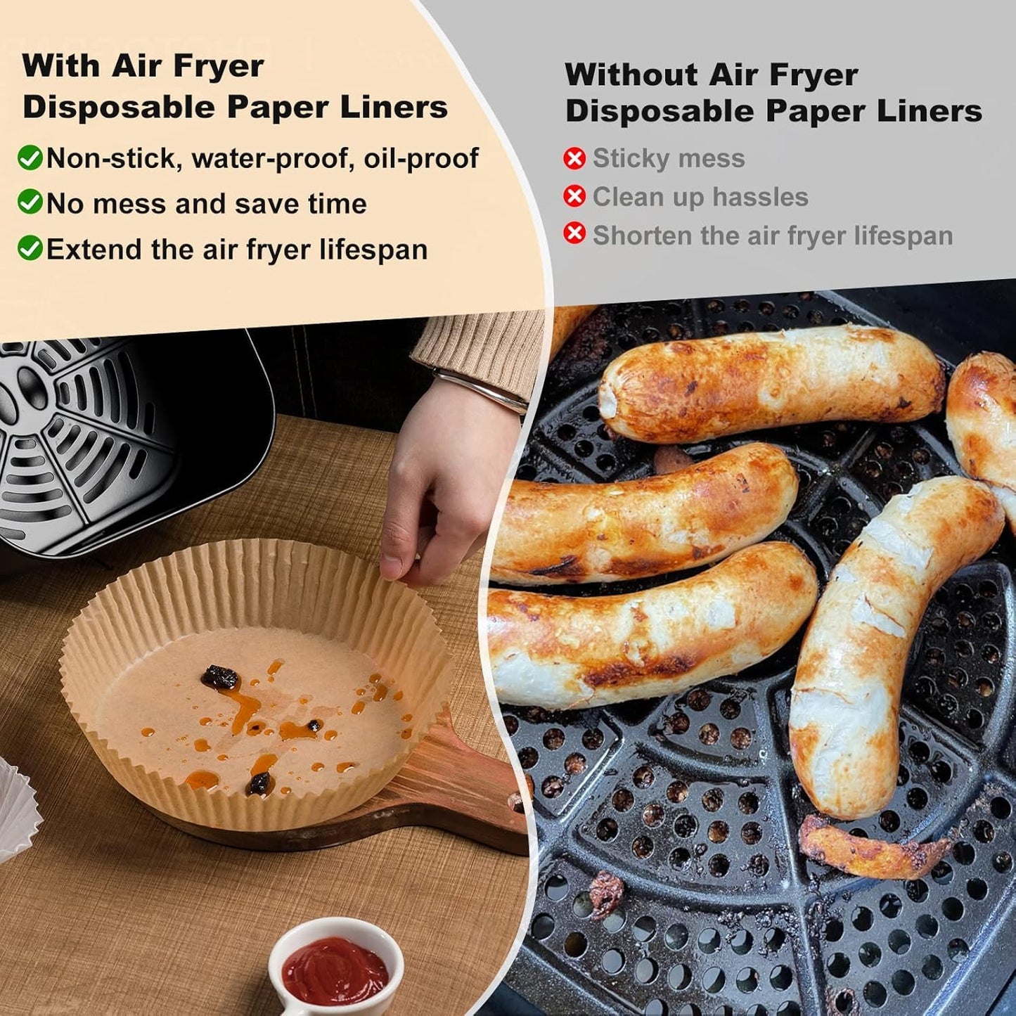 400 Pcs Air Fryer Paper Liners, 8" Square Air Fryer Liners Disposable, Heavy-Duty Parchment Paper for 5-8 qt Airfryer Basket, Non-Stick & Grease-Proof Baking Liner for Oven Pan