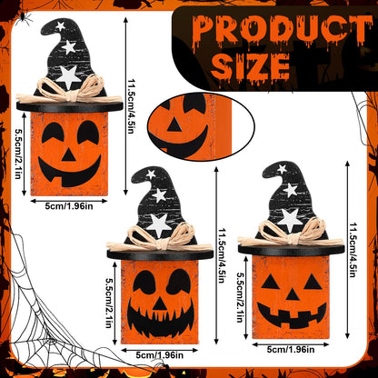 Amyhill 3 Pcs Halloween Ghost Table Decor Pumpkin Witch Hat Wooden Sign Small Halloween Tiered Tray Decor Black and Orange Spooky Pumpkin Face Tabletop Centerpieces for Home Mantel Shelf Office Desk