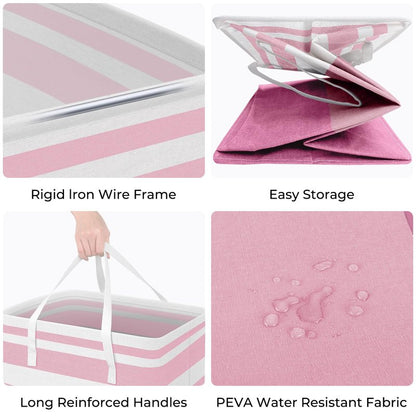 HomeHacks 2 Pack Large Laundry Baskets, Waterproof, Freestanding Laundry Hampers, Collapsible Clothes Hamper with Reinforced Handles in Laundry, College Dorm, Bathroom, Bedroom (Pink, 100Lx2)