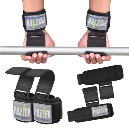 Weight Lifting Hooks (PAIR) - Padded Wrist Wraps - Hand Grips Deadlift Straps for Men and Women - Grip Support for Bodybuilding Heavy Gym Workout - Ideal for Deadlifts, Powerlifting, Shrugs, Pull-Ups