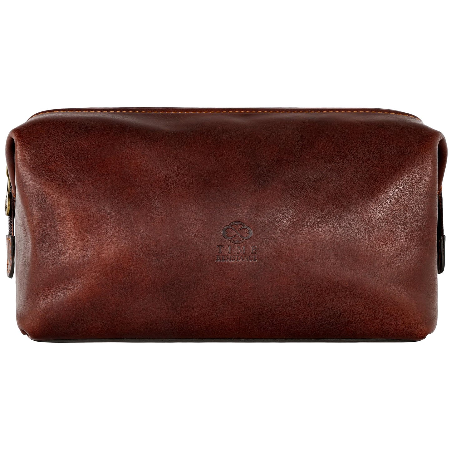 Time Resistance Leather Toiletry Bag - Italian Cosmetic Case Dopp Kit (Brown)