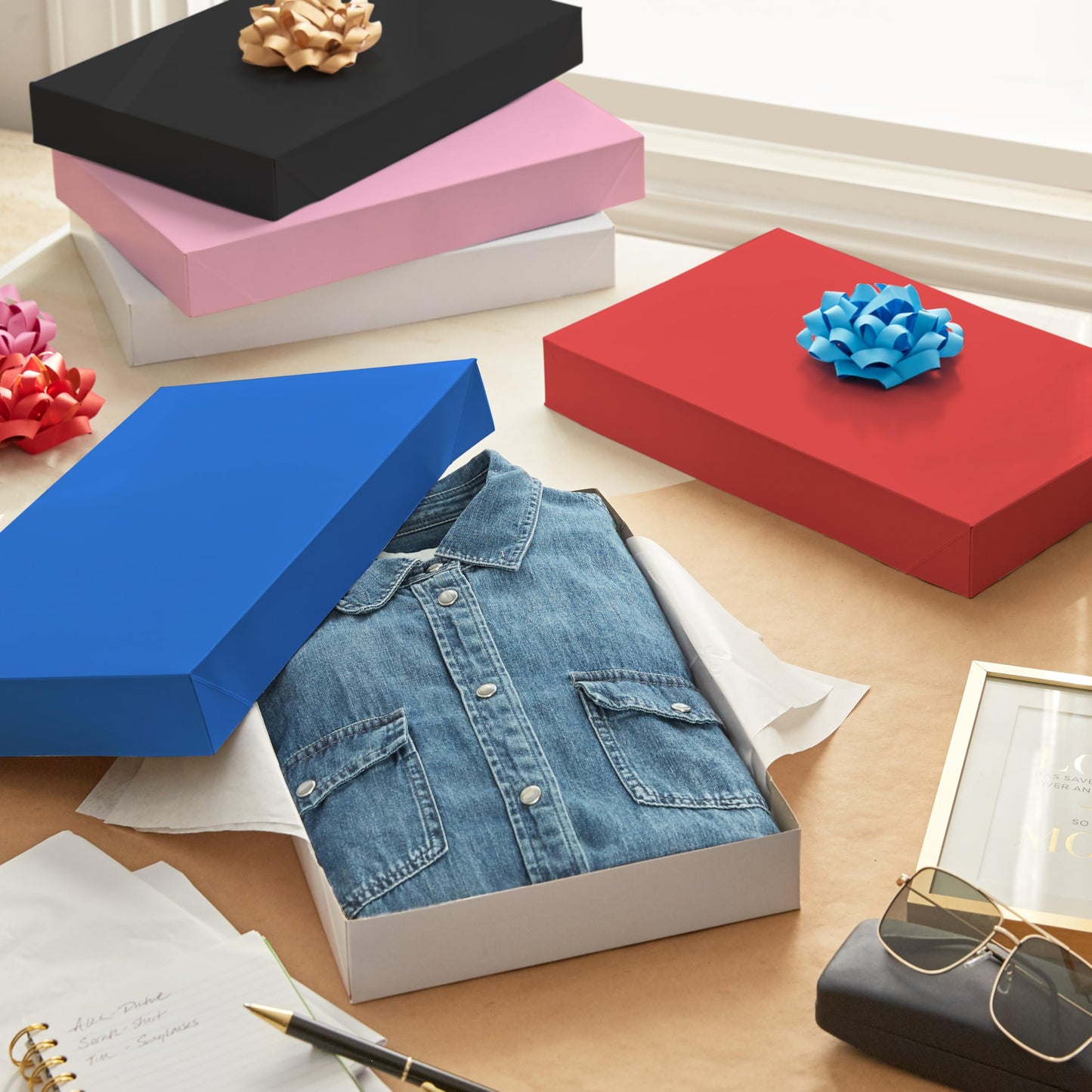 Hallmark Medium Gift Boxes with Lids (8 Shirt Boxes, 2 Each: Red, Pink, Blue, Black) for Birthdays, Baby Showers, Valentine's Day, Mother's Day, Father's Day