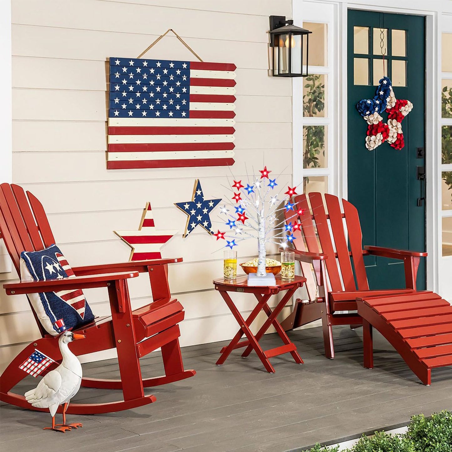 18" 4th of July Patriotic Decorations Tree with 24 LED Red White Blue Star Lights, Independence Day Lighted Tree for Home Party Festival Mantel Centerpiece Decor