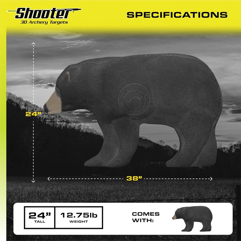 3D Archery Bear Target - Realistic Shooter Design | Black, One Size