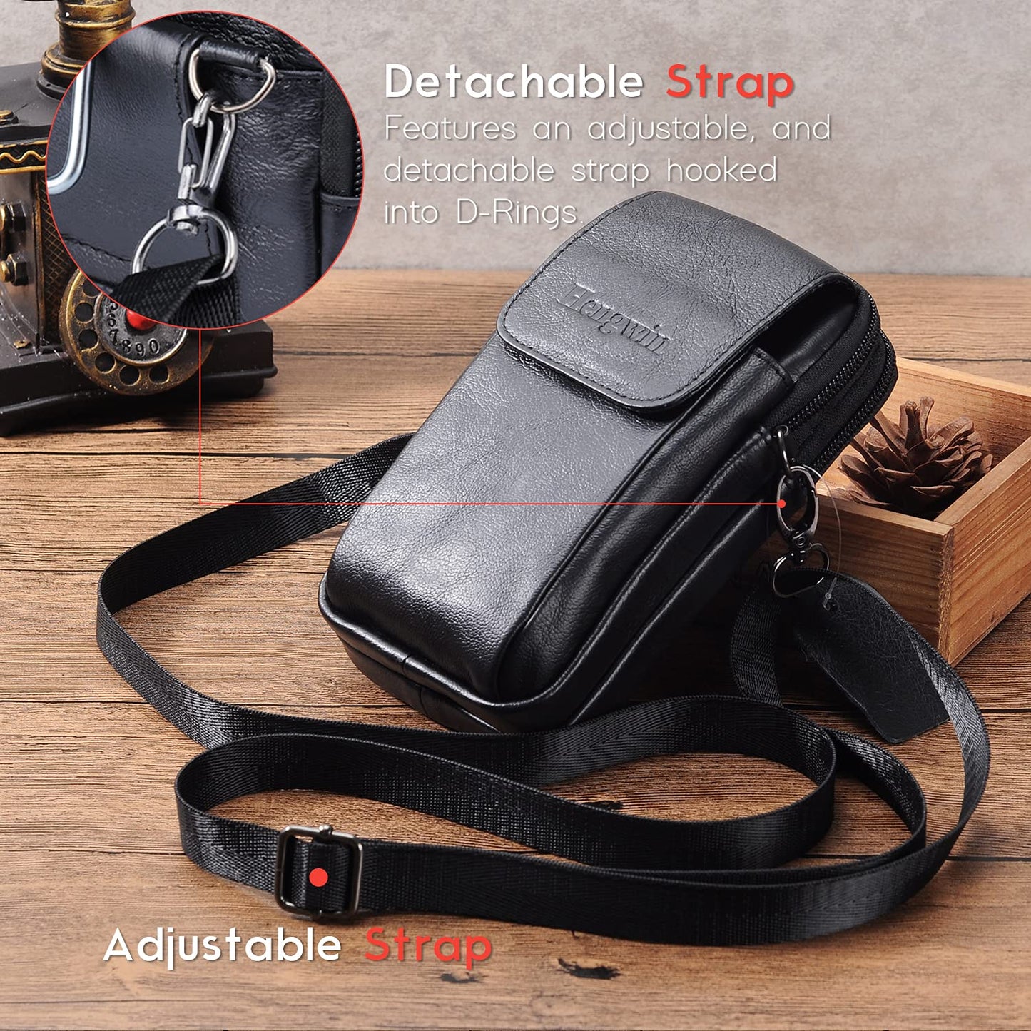 Hengwin Leather Vertical Men Cell Phone Holster Wallet Case with Belt Clip Travel Messenger Bag Waist Pouch Crossbody Purse Fit for iPhone 17 Pro Max 15 Pro Max Samsung Galaxy S25 Ultra Note 9 (Black)
