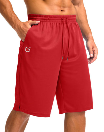 Men's Athletic Shorts with Pockets 9" / 11" Long Basketball Shorts Lightweight Quick Dry Gym Workout Shorts for Men(Red,M)