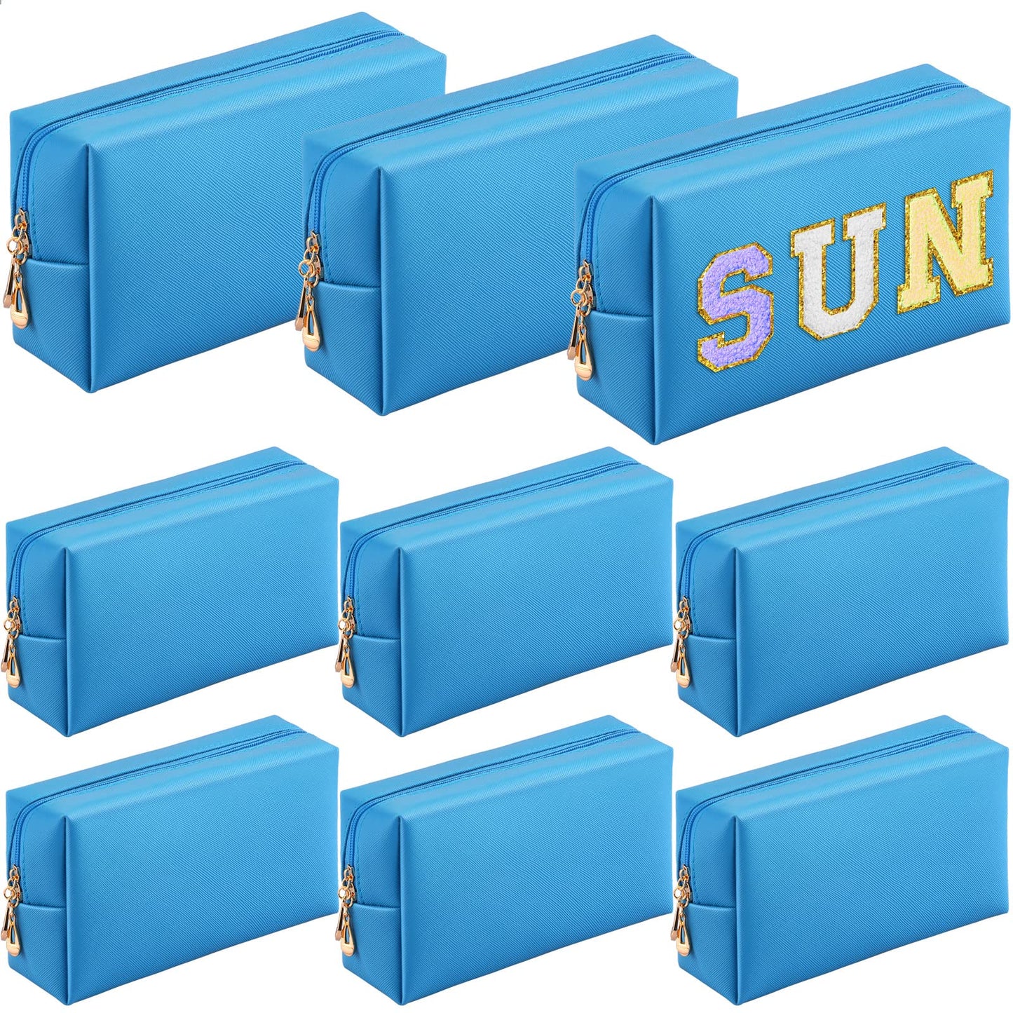 Sanwuta 9 Pcs Makeup Bags Bulk PU Double Zippers Cosmetic Bag Makeup Toiletry Small Pouch Portable Travel Organizers Case for Women Bridesmaid Proposal Gifts(Blue)