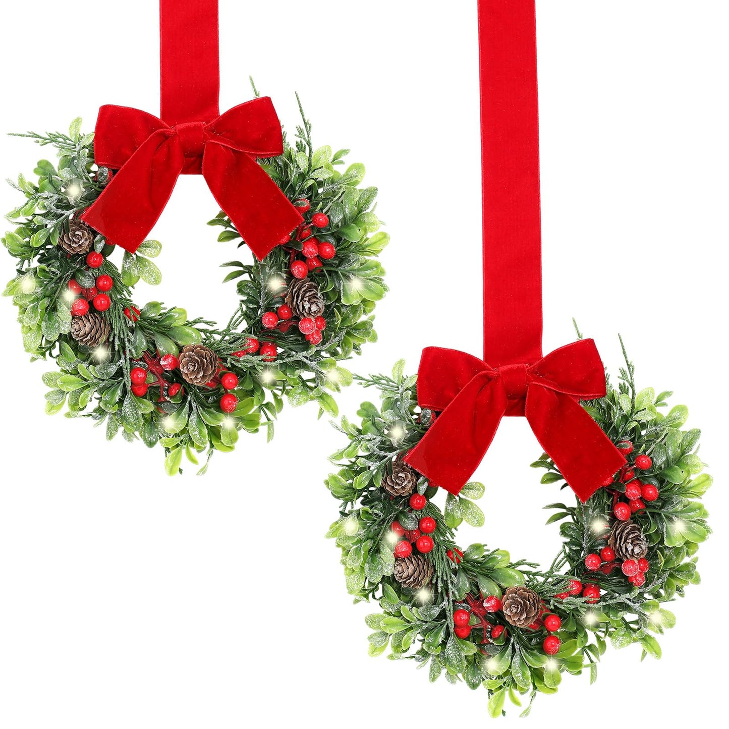 Thiccywoov 2 Pcs 9 Mini Christmas Wreath for Front Door Christmas Artificial Red Berries Parasitic Leaf Winter Wreath for Cabinet Wedding Window Home Wall Indoor Decor