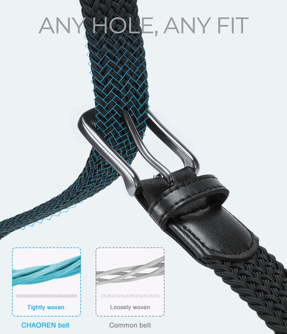 CHAOREN Stretch Mens Belt - Braided Elastic Golf Belt for Men 1 3/8"- Fits Casual Jeans & Shorts