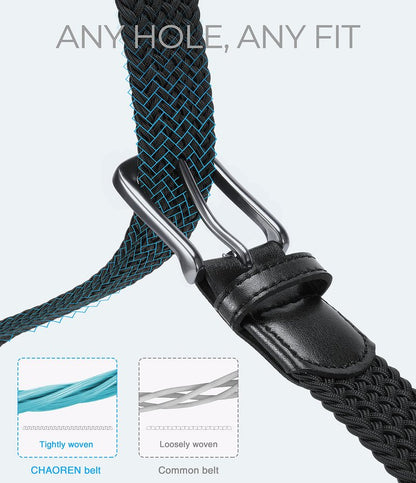 CHAOREN Stretch Belts for Men - Braided Elastic Golf Belt for Men 1 3/8"- Fits Casual Jeans & Shorts