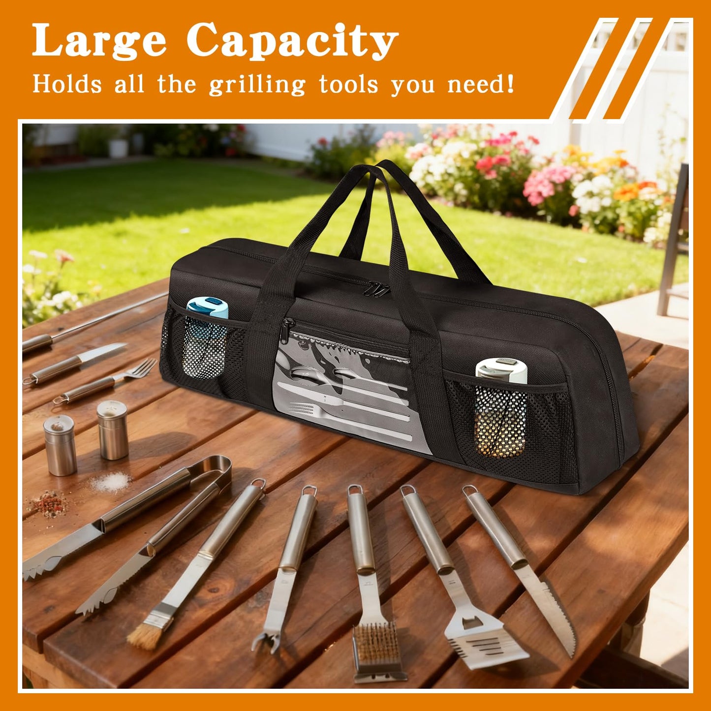 Boczif Grill Utensil Storage Bag, BBQ Tool Organized Bags, Barbecue Hardware Grill Accessories Carry Bag, Picnic Cooking Tools Holder Pouch for Camping, Outdoor BBQ
