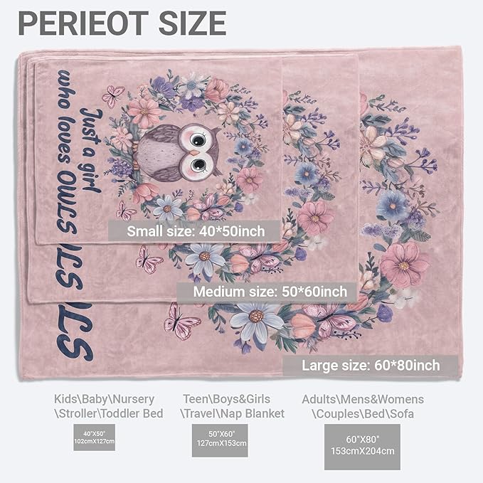 Owl Floral Lightweight Throw Blanket, Cute Cartoon Animal with Flower and Butterfly, Warm Soft Cozy Flannel Blankets, Couch Dorm Home Decor All Season Use, 50x40in, Pink, Gifts for Girls Women