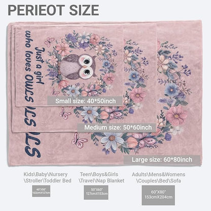Owl Floral Lightweight Throw Blanket, Cute Cartoon Animal with Flower and Butterfly, Warm Soft Cozy Flannel Blankets, Couch Dorm Home Decor All Season Use, 50x40in, Pink, Gifts for Girls Women