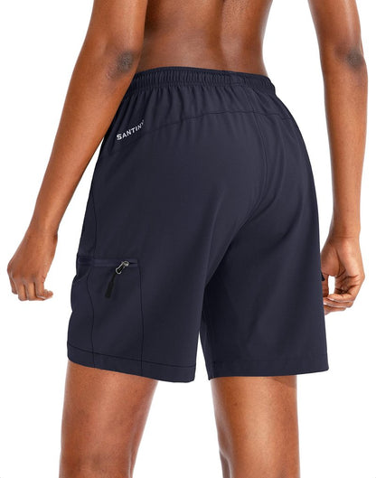 SANTINY Women's 5''/ 7''/9'' Hiking Cargo Shorts Quick Dry Lightweight Summer Shorts for Women Athletic Golf Zipper Pockets(Navy_L)