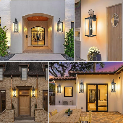 24" Extra Large Outdoor Wall Light for House, Black 3-Light Waterproof Exterior Porch Lamp Wall Mount, Modern Outside Wall Sconce Coach Light with Clear Glass, E12, 1-Pack