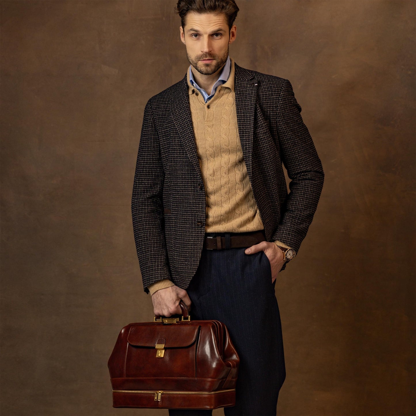 Time Resistance Leather Medical Doctor Bag - Vintage Style Medium Satchel (Brown)