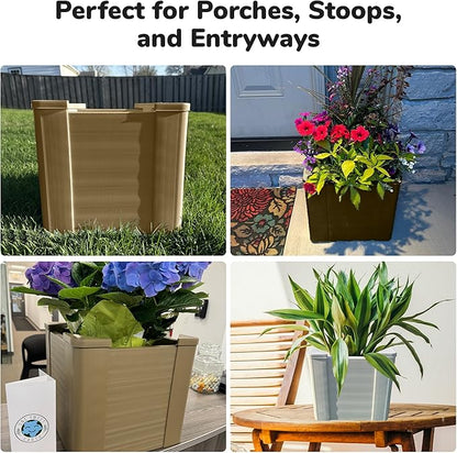 Raised Garden Bed - 1x1 ft Planter Box - Weathered Wood HDPE - No Tools Needed - DIY Kit for Urban Gardening, Flowers, Herbs & Vegetables - Made in The USA - 2 Pack