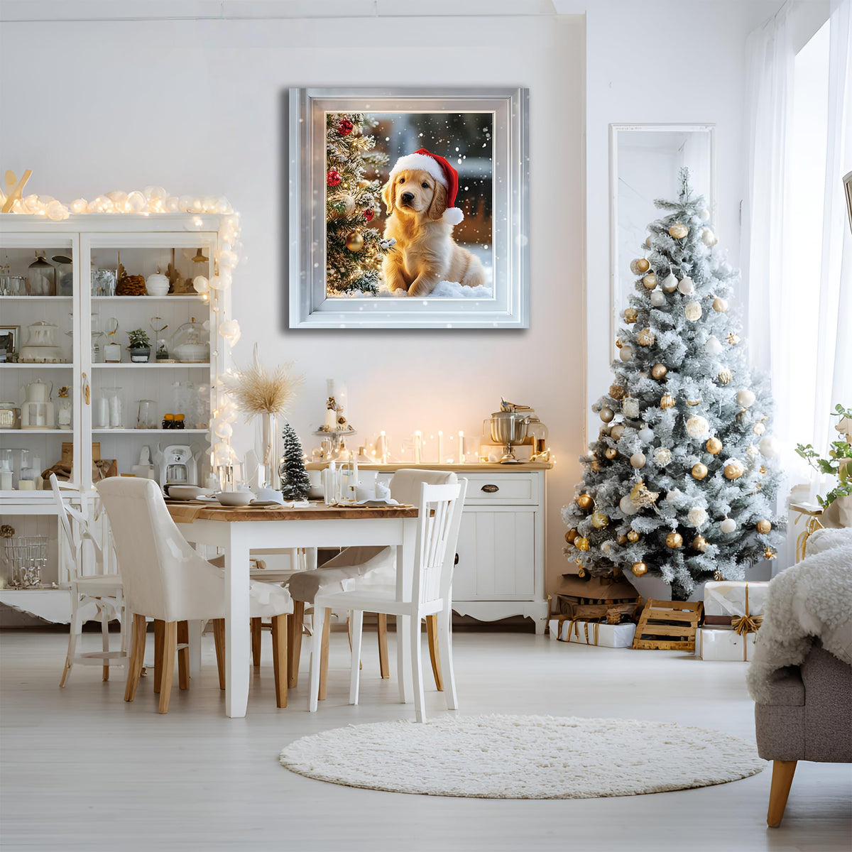 AMAZING WALL Peel and Stick Christmas Faux Window Sticker–Cute Puppy Holiday Wall Décor, Removable 3D Effect Festive Window Scene for Living Room,Bedroom,Office,31.5x31.5in/2PCS