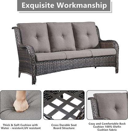Rilyson Wicker Patio Furniture Set - 6 Piece Rattan Outdoor Sectional Conversation Sets with 2 Rocking Swivel Chairs,2 Ottomans,1 Sofa and 1 Loveseat for Porch Deck Garden(Brown/Grey)