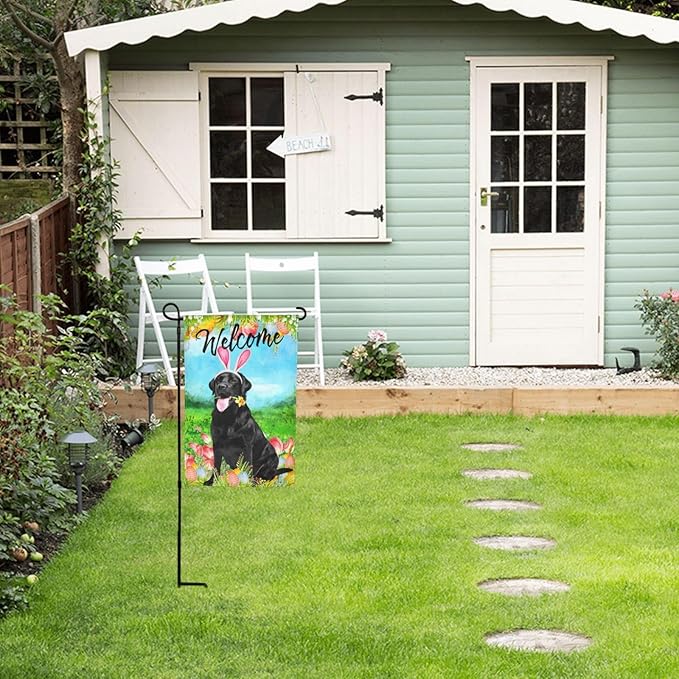 Labrador Black Tulips Cute Lab Dog Happy Easter Garden Flag Welcome Party Outdoor Outside Decorations Picks Home House Garden Yard Decor 12x18 Inch