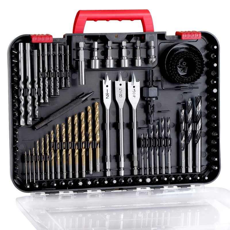 AVID POWER Drill Bit Set, Titanium Twist Brad Point Driver Bits, Drill and Screwdriver Bits Combo Kit with Case for Metal, Wood, Concrete and Masonry, 100 Pieces