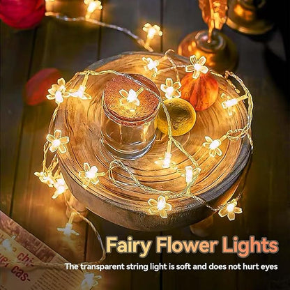 ITICdecor Flower String Lights 15 FT 30 LED Fairy Christmas Lights Battery Operated Indoor&Outdoor Twinkle Lighting Bedroom Decor for Party Wedding Xmas Tree (Warm White)