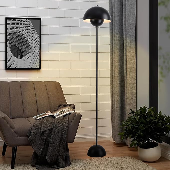 SUNLLOK Black LED Floor Lamp for Living Room, Industrial Metal Dome Lampshade Standing Floor Table Lamp with Foot Switch, Modern Reading Floor Light Fixture for Kitchen Island, Bedroom, Restaurant