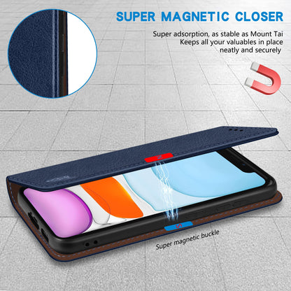 ZZXX for iPhone 11 Wallet Case with [RFID Blocking] Card Slot Stand Strong Magnetic Leather Flip Fold Protective Phone Case for iPhone 11 Case Wallet(Blue-6.1 inch)