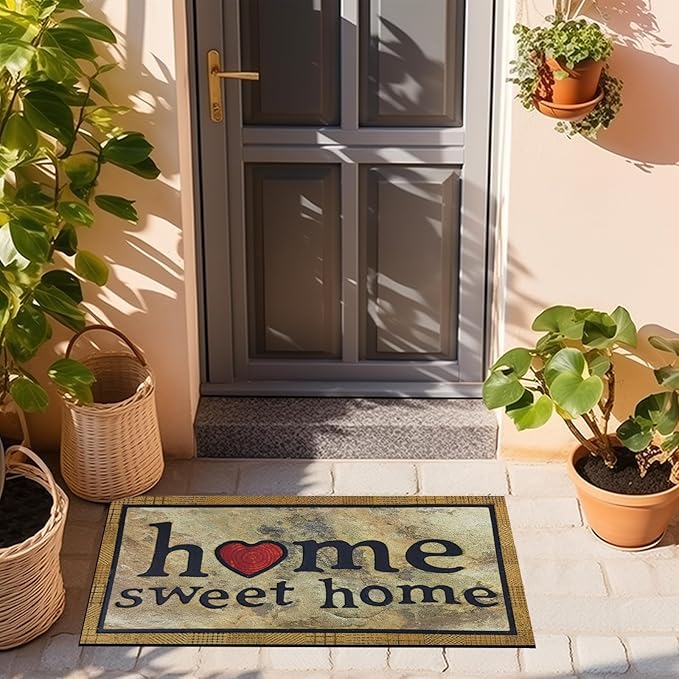CHICHIC Door Mat Welcome Mat 17x 30 Inch Front Door Mat Outdoors for Home Entrance Outdoors Mat for Outside Entry Way Doormat Entry Rugs, Heavy Duty Non Slip Rubber Back Low Profile, Ink Home