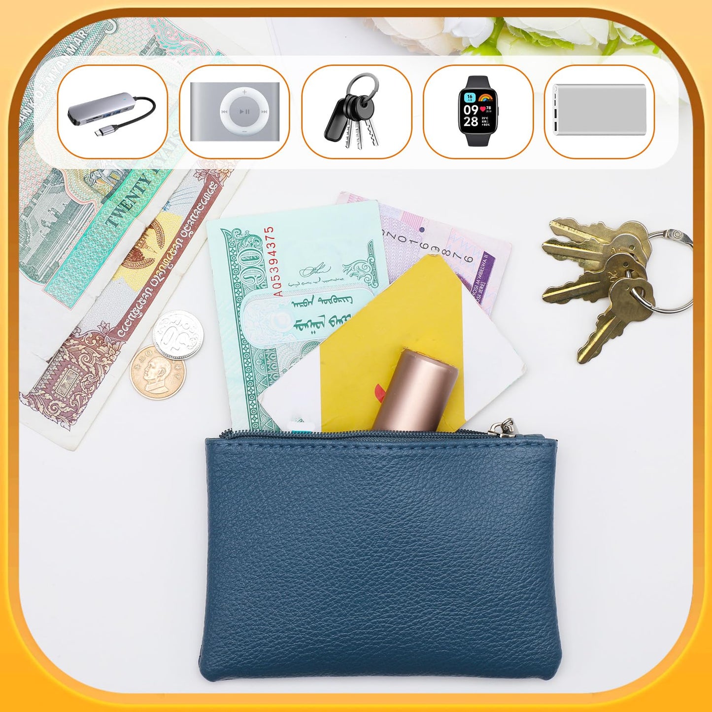 4 Pcs Small Coin Purse, Leather Change Purse with Zipper, Small Coin Purses Wallet Pouch Portable Coins Bag Change Purses for Men Women, Coins, Key