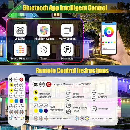 Permanent Outdoor Lights, 150ft RGB+IC Outside Lights for House, IP67 Waterproof Smart Outdoor Decorations with App/Remote Control for Halloween, Christmas, Holiday, Daily, Party