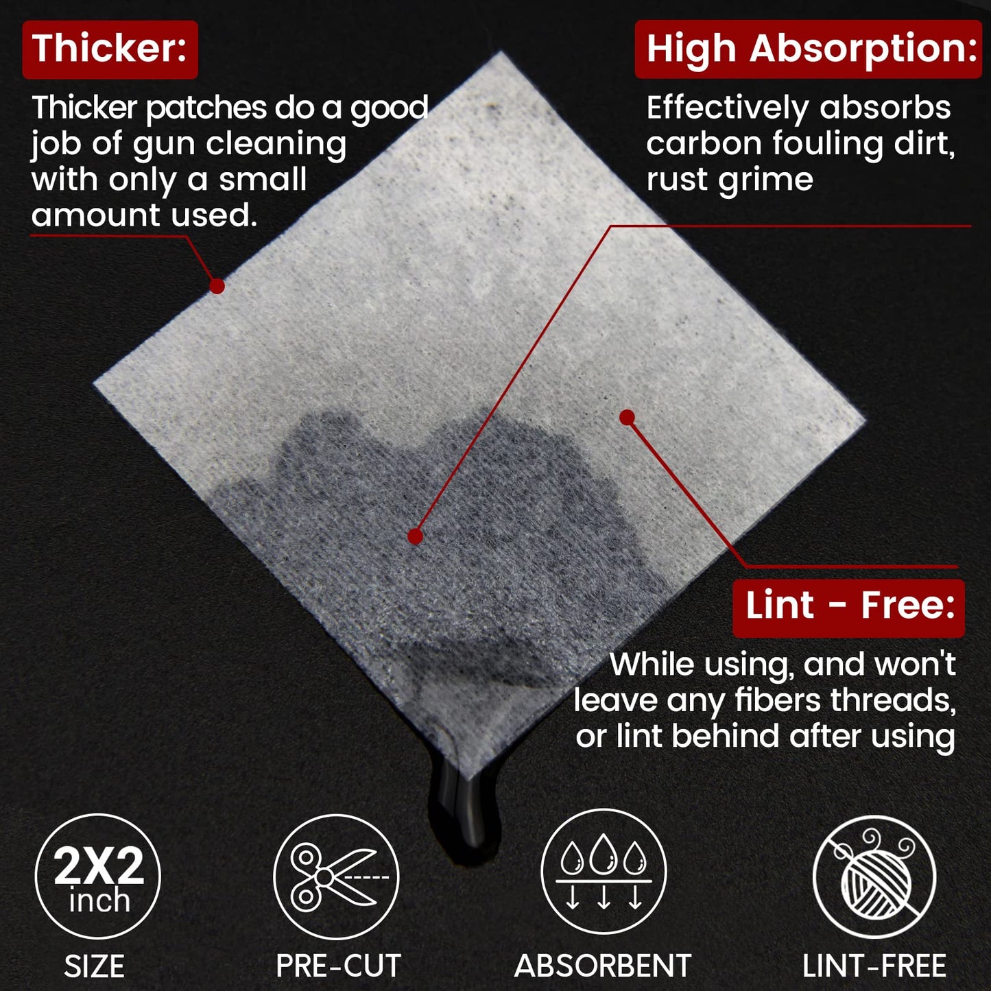 PINGMIC Gun Cleaning Supplies - 300PCS Gun Cleaning Patches and 300PCS Gun Cleaning Swabs, 6-inch Pointed Gun Swabs, 2" x 2" Lint Free Gun Patches - Fit Most Calibers Gun Cleaning Kit Supplies