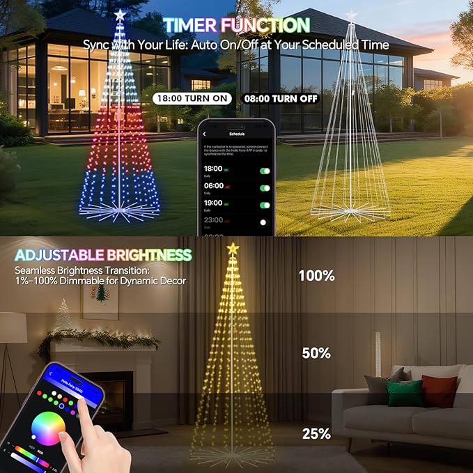 12 FT Smart Christmas Cone Tree Lights, 832 LED Lighted Outdoor Christmas Tree with Remote & App Control Timer, Music Sync, DIY RGB Color Changing for Indoor Outdoor Decorations