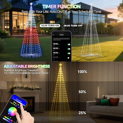 9 FT Smart Christmas Cone Tree Lights, 460 LED Lighted Outdoor Christmas Tree with Remote & App Control Timer, Music Sync, DIY RGB Color Changing for Indoor Outdoor Decorations