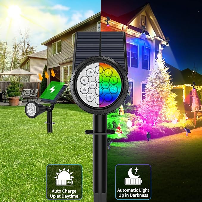 Solar Color Changing Lights Outdoor Waterproof, 7 Modes/8 Pack Halloween Christmas Multicolor RGB Solar Spot Lights, 180° Adjustable Solar Powered Landscape Spotlights for Outside Yard/Garden
