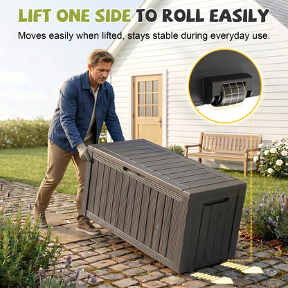 MAIUSCOLI Outdoor Waterproof Resin Storage Deck Box Lockable Outside Bench UV Resistant Bin Patio Porch Furniture Pool Float Garden Tool Cushion (Black, 85 Gallon)
