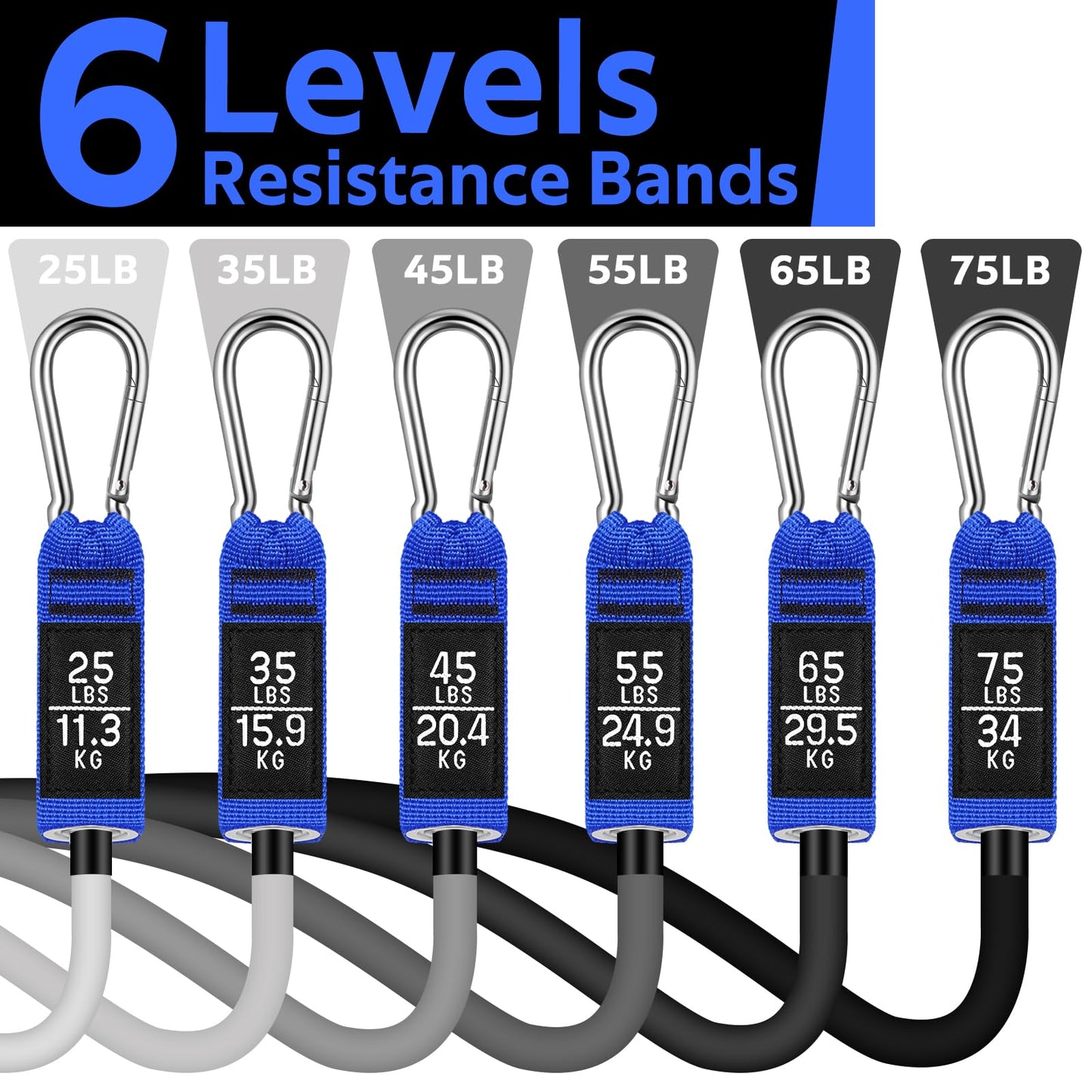 WALITO Resistance Bands Set - Exercise Bands with Handles, Door Anchor, Legs Ankle Straps, for Heavy Resistance Training, Physical Therapy, Muscle Training, Yoga, Home Workouts, Gym