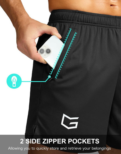 G Gradual Men's 5" Workout Running Shorts Quick Dry Lightweight Gym Shorts with Zip Pockets(Black,L5_L)