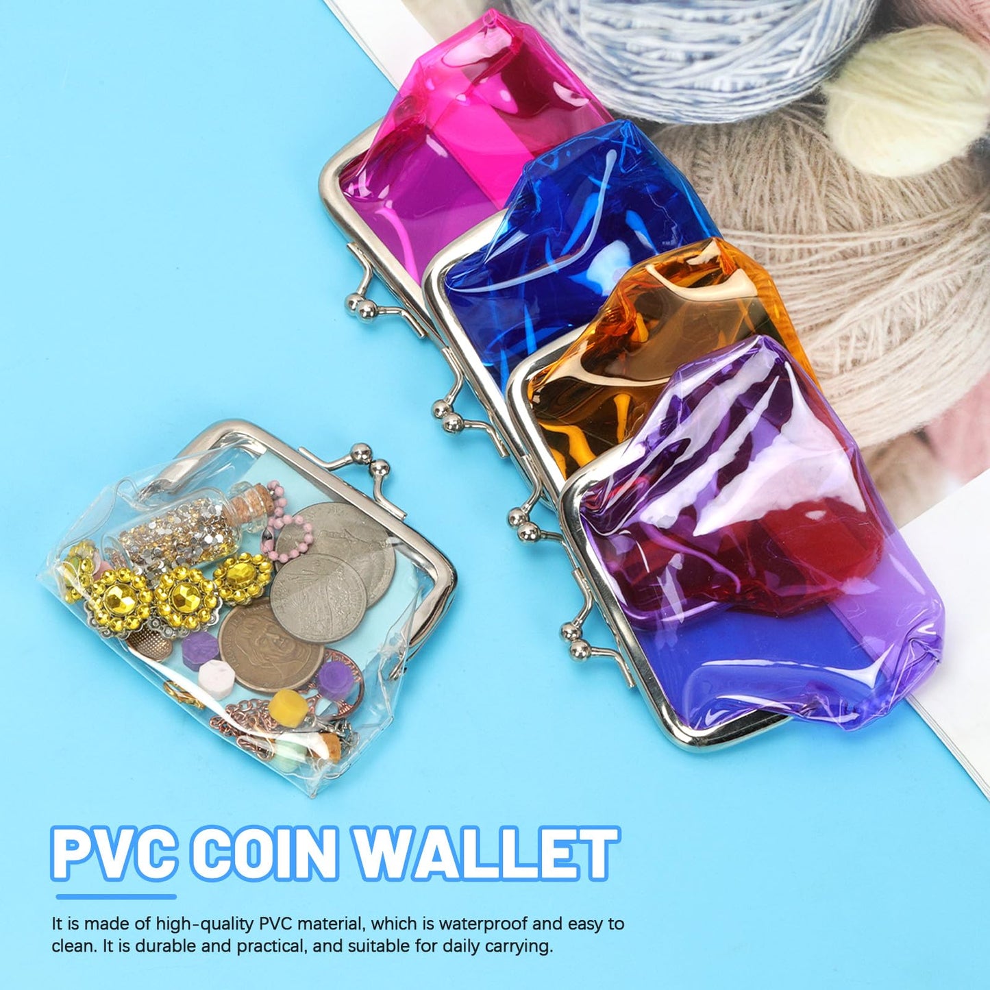 Glarks 5pcs 100x80mm Transparent Change Purse, 5 Colors Clear Coin Purse, Lock Clear Change Pouch, Waterproof PVC Jelly Wallets for Carrying Your Change Cards, Earphone, Keys