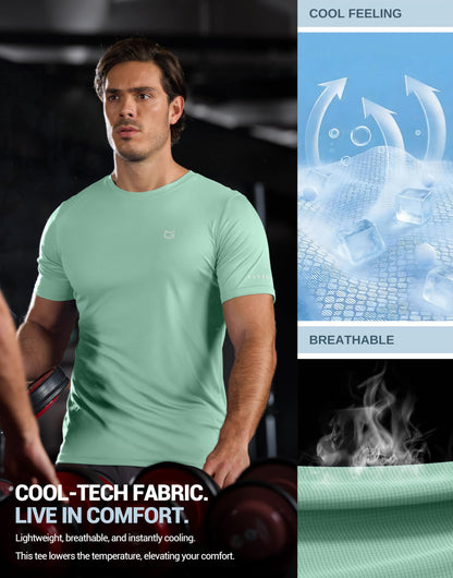 Men's Workout Breathable T-Shirts Dry Fit UPF 50+ Sun Shirts Quick Dry Cooling Tee for Athletic, Running, Hiking (Light Pea Green, M)