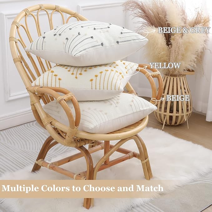 Mecatny Boho Outdoor Throw Pillow Covers 12X20 Set of 2, Farmhouse Lumbar Pillow Covers for Couch Sofa Living Room, Beige & Cream White