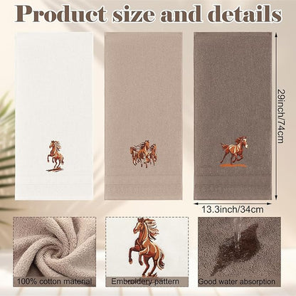 3 Pcs Western Horse Hand Towels Set