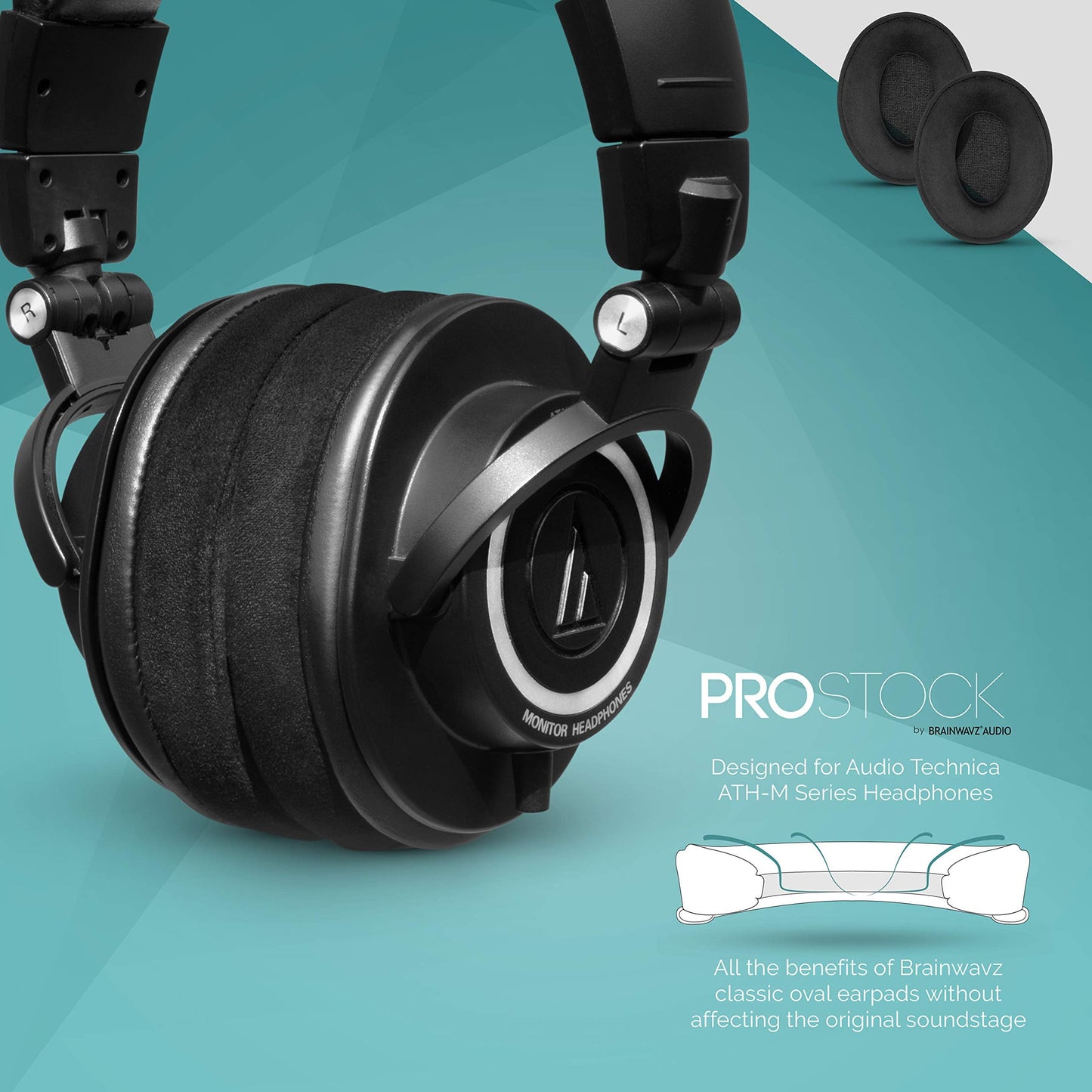 Brainwavz ProStock ATH M50X Upgraded Earpads, Improves Comfort & Style Without Changing The Sound - Ear Pad Designed for ATH-M50X M50BTX M20X M30X M40X Headphones, Vegan Leather (Micro Suede)