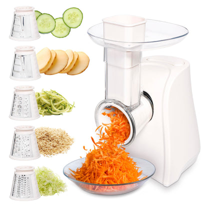 COOK WITH COLOR 5-in-1 Electric Slicer, 150W Food Prep Machine – Cheese Shredder, Fine & Coarse Graters, Potato Grater, Vegetable Slicer, Fruit, Salad Shooter, Compact Design For Bowl Prep, Blush
