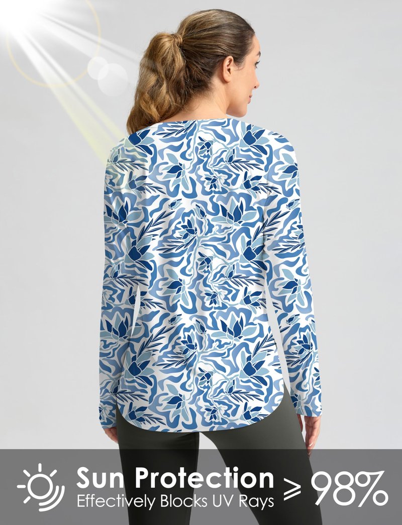Women's Sun Shirts UPF 50+ Long Sleeve UV Protection Shirt Lightweight Quick Dry Workout Hiking Tops for Women(Peri Blue Freesia,M)