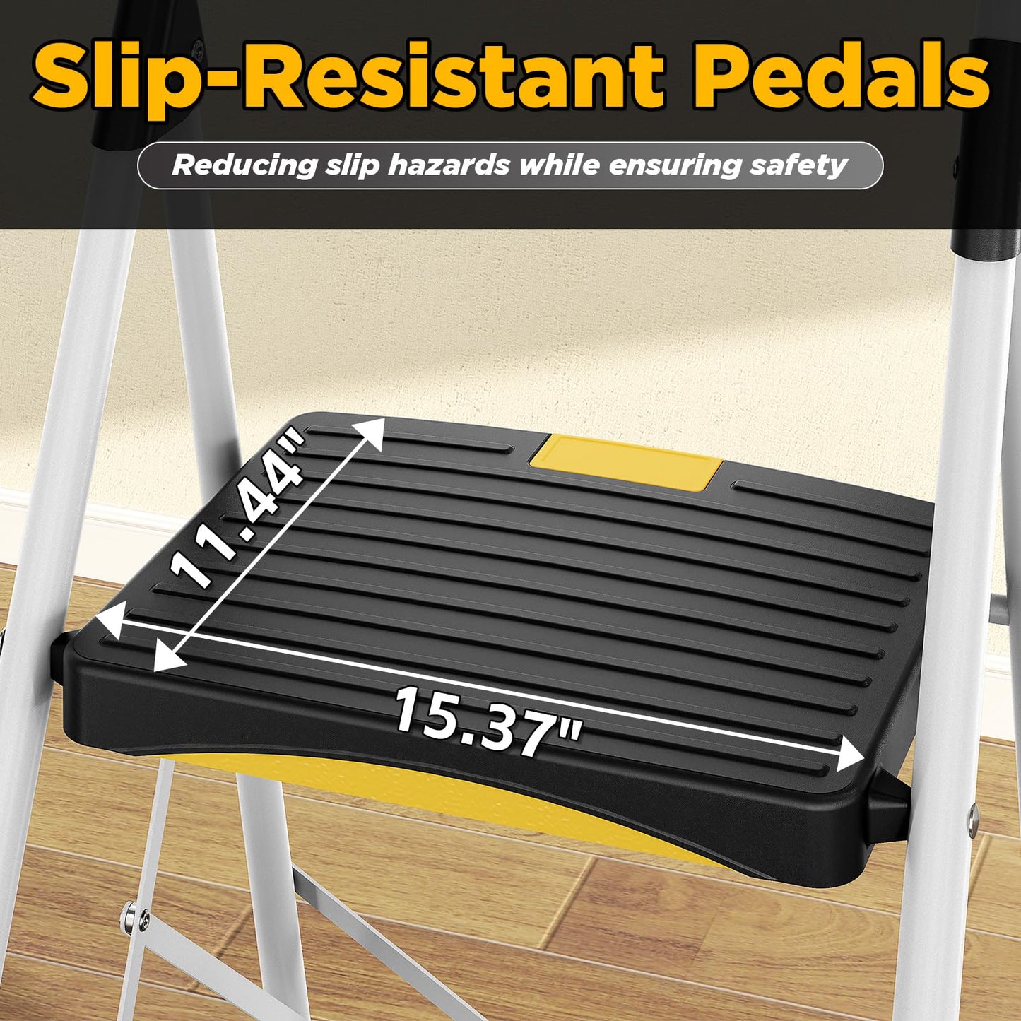 Urackify 3 Step Ladder, Folding Steel Step Stool with Safety Lock, Anti-Slip Wide Pedals, Pass 800lbs Load Testing, Handrail, Heavy Duty Portable Ladder for Multi-Purpose, Indoor, Office, Kitchen