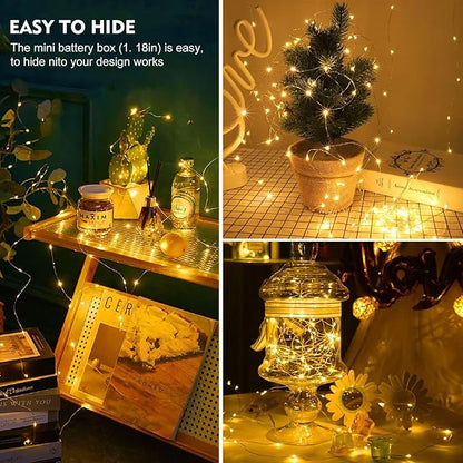 pozzolanas 24 Pack Warm White Fairy Lights Battery Operated 3 Modes 7FT 20 LED Waterproof String Lights Twinkle Silver Wire for Mason Jars Wedding Christmas Halloween Party Decor (24, Warm White)
