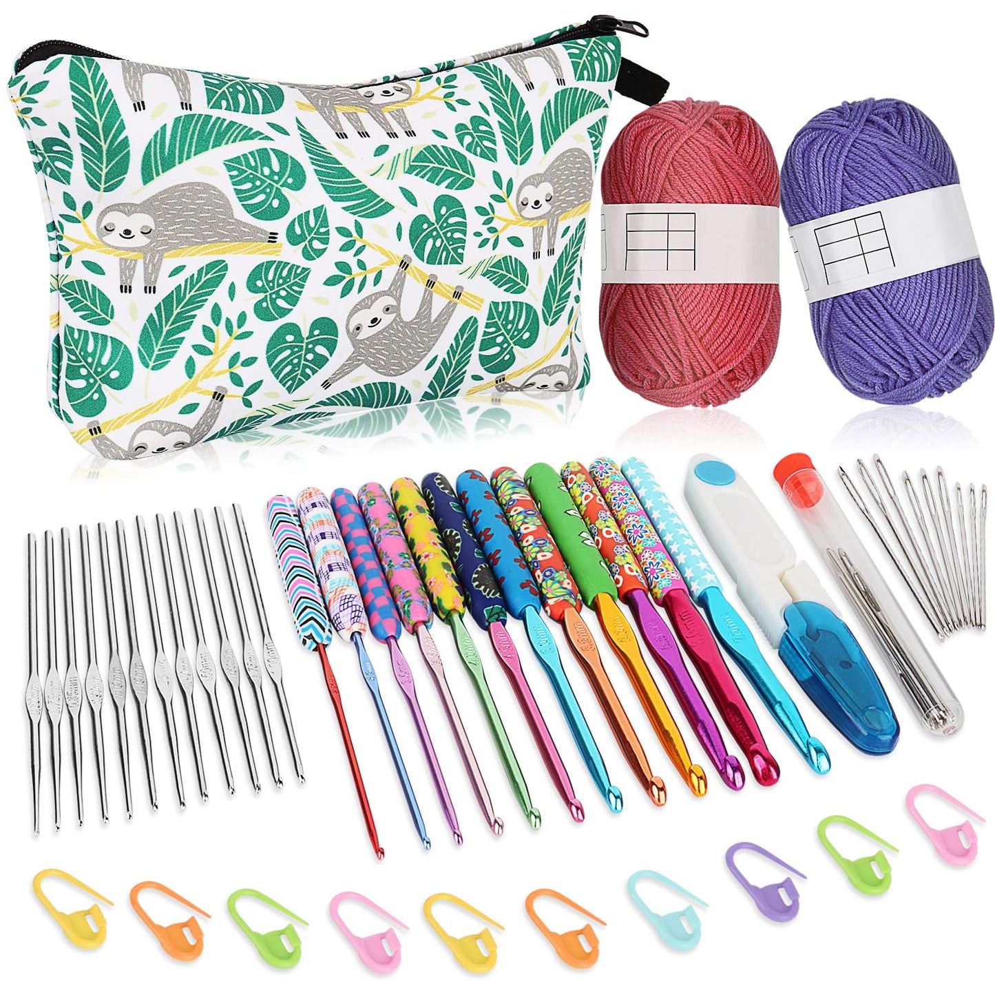 Coopay 24 Sizes Crochet Hooks with Crochet Yarn Accessories, 2mm(B)-8mm(L) Warm Crochet Hooks Steel Crochet Hook Set for Crochet Lovers, Smooth Crochet Kit with Complete Knitting & Crochet Supplies