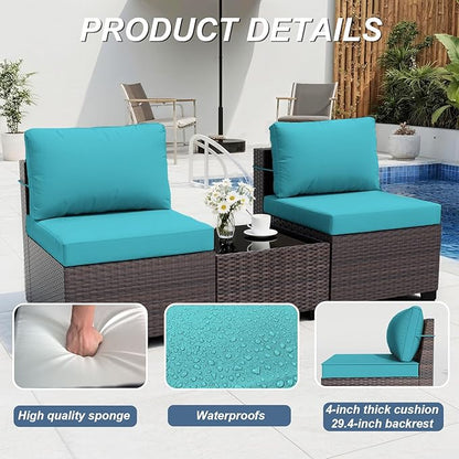 ALAULM 11 Pieces Patio Furniture Set with 2 Swivel Chairs Patio Furniture Outdoor Sectional Sofas with 55000 Gas Fire Pit Patio Conversation Set w/8 Cushions-Blue